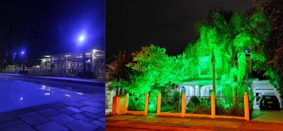 Jardim com iluminação decorativa em verde